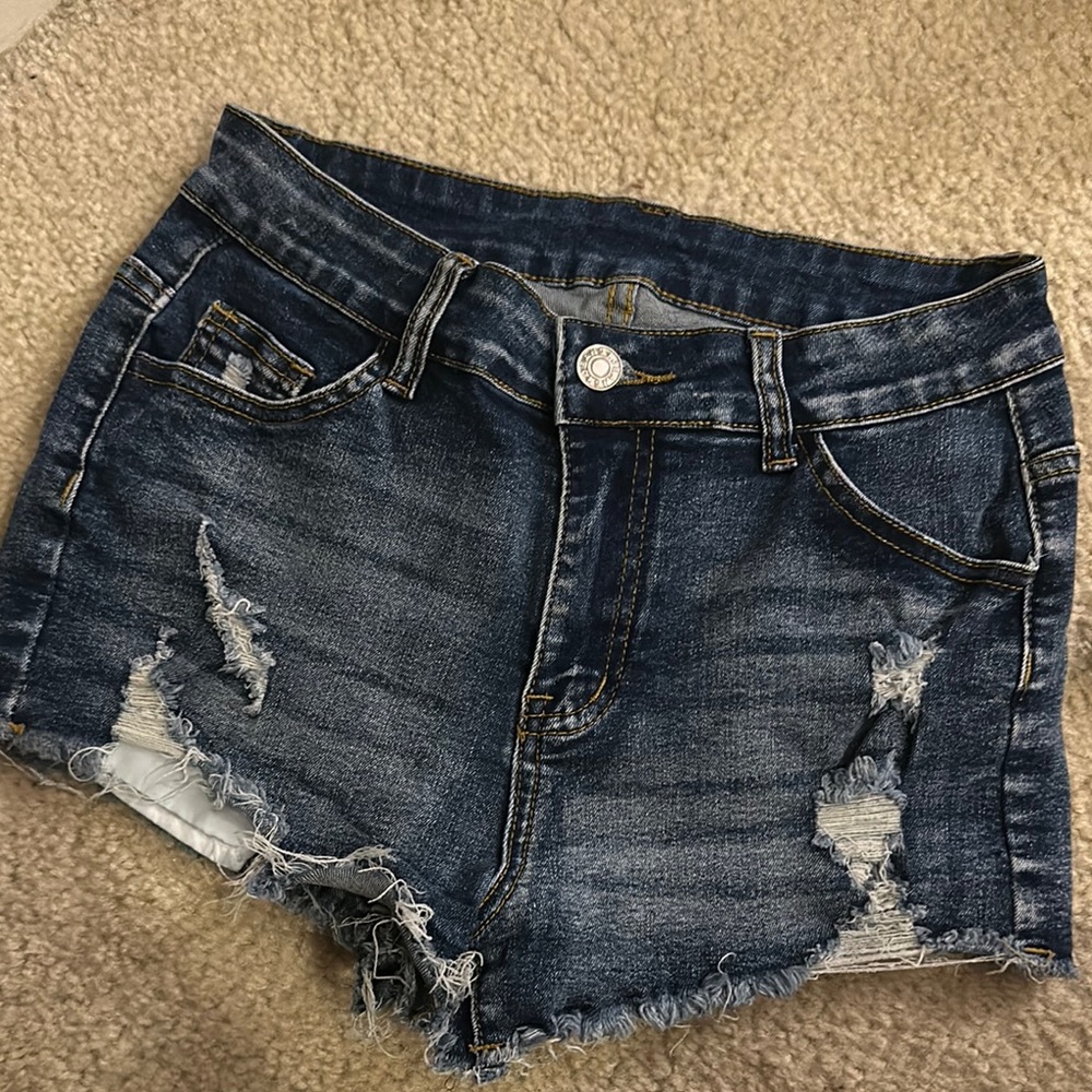 Trendy Blue Distressed Jean Shorts